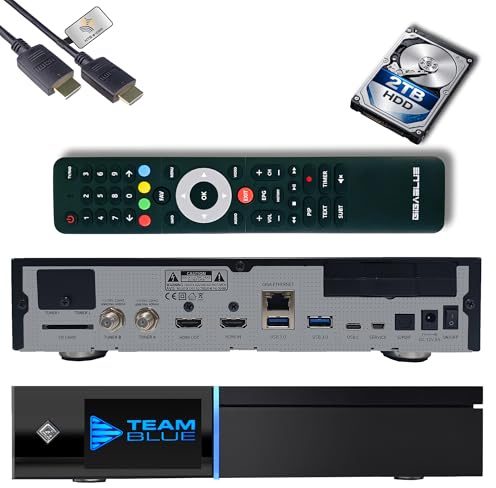 GigaBlue UHD Quad 4K Pro 2X FBC DVB-S2 Receptor de satélite con CPU Dual Core, E2 Linux OS, 4GB RAM, 8GB eMMC, Bluetooth 5.4, H.265, 1200Mbit WLAN, 3X USB 3.0, HTS e-com Cable HDMI + HDD de 2TB