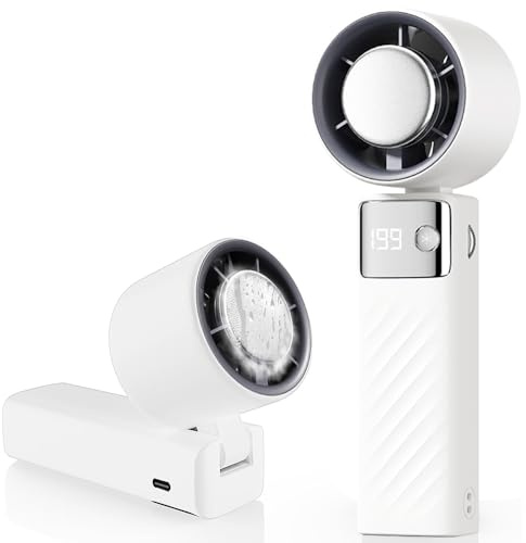 Ventilador de Mano Recargable, Mini Hand Fan, Ventiladores Portatil Silencioso Potente Turbo (1-199 Velocidad), Ventiladores Aire Frio para Viajes, Exterior, Camping, Oficina, Blanco Porcelana