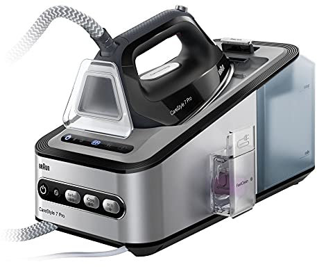 Braun CareStyle 7 Pro 7156 BK Dampfbügelstation - Dampfbügeleisen mit FreeGlide 3D Bügelsohle, Vertikaldampf, 2400 Watt, Pumpendruck 7,5 bar, Dampfstoß 500g/min, großer 2 l Wassertank, Schwarz
