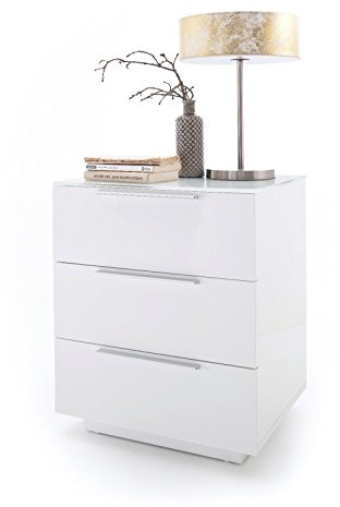 Robas Lund Mesita de Noche Blanca Brillante, Mesa de Noche con cajones para Cama Acolchada Nako Cama Boxspring, Mesa de Noche, 50 x 60 x 40 cm