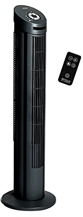 Seville Classics UltraSlimline Ventilador de torre oscilante sin aspas para interiores, pantalla LED de refrigeración silenciosa, ahorro de espacio para el hogar con control remoto y temporizador de