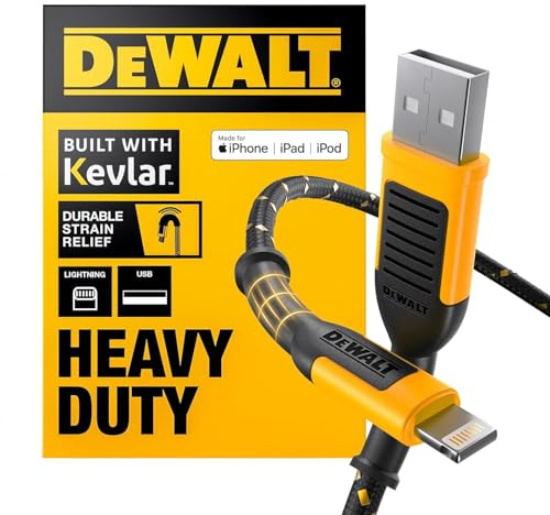 DEWALT Heavy Duty USB to Lightning Cable [Apple MFi Certified] Durable iPhone Charger, Lightning Cables, Fast Charging iPhone Charger Cord Compatible w/iPhones 14/13/12/11 Pro Max iPad AirPods, 10FT