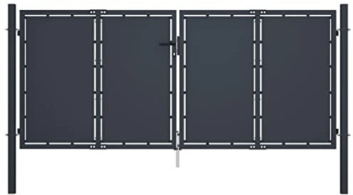 vidaXL Gartentor Gartentür Hoftor Hoftür Gartenpforte Zauntor Zauntür Doppeltor Tor Garten Zaun Pforte Doppelflügeltor Stahl 300x125cm Anthrazit