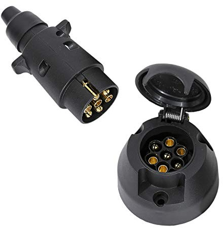 TAEUYYM Prise Remorque 7 Broches Mâle Et Femelle, 12V Étanche pour Attelage, Compatible avec Camion RV Voiture (Bottes en Caoutchouc)