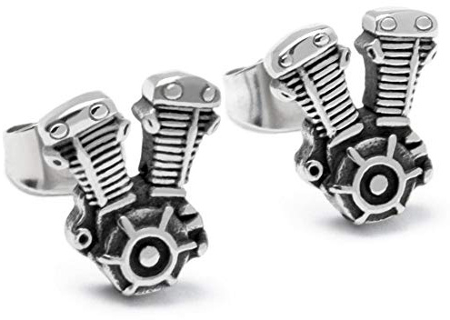Schmuck-Checker V2 Motorblock Ohrstecker aus 316L Edelstahl Bikerschmuck silber hochwertige Ohrringe Männer Biker Geschenk