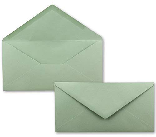 100 Brief-Umschläge Eukalyptus (Grün) DIN Lang - 110 x 220 mm (11 x 22 cm) - Nassklebung ohne Fenster - Ideal für Einladungs-Karten - Serie FarbenFroh