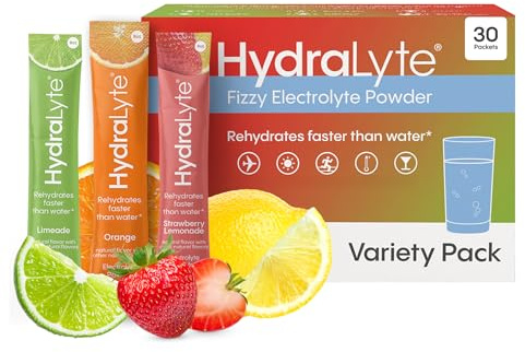 Hydralyte Low Sugar Rapid Rehydration - Lightly Sparkling Electrolyte Powder Packets, 8 oz Serve | Variety Hydration Packets | Hydration for Heat, Travel, Exercise and Bachelorette Parties (30 Count)