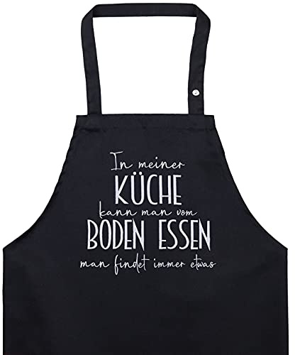 Förkläde med kvinnor/män broderad med ordspråk: I mitt kök kan man äta från golvet – matlagningsförkläde justerbart grillförkläde med ficka för grillmästare köksförkläde – present grillfans