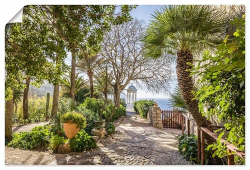 ARTLAND Wanddeko Poster & Kunstdrucke Wandposter 90x60 cm Querformat Garten Pflanzen Palme Bäume Pavillon Meer Idyll Mallorca U3SL