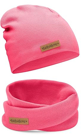 Bubalove - Kinder-Mütze mit loopschal Unisex Beanie Elastan Frühling Herbst