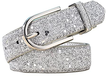Elegantyl Damen Glitzer Gold Gürtel Damen Silber Pu Leder Taillengürtel Damen Casual Gürtel 80-115cm Jeans Gürtel