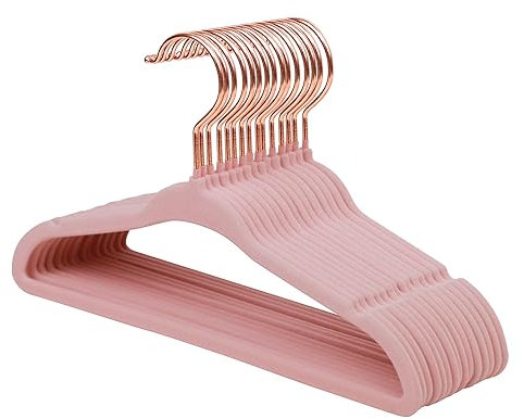 ManGotree Baby Samt Kleiderbügel mit Roségold-Haken, 28cm Kinder Größe, 360 Grad drehbar, Ultra dünn und kein Schlupf Design, 15 Pack (Hellrosa)