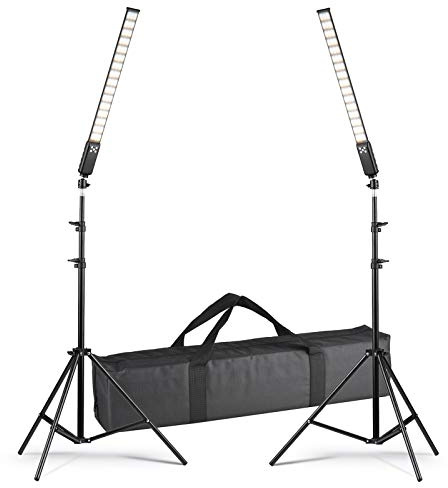 Andoer Studio Photography Light Kit Que Incluye 2 Tubos de luz LED de Mano 3000K-5700K Batería incorporada Regulable CRI95 + 2 Soportes de luz de 2M con Bolsa de Transporte de Cable de Carga USB