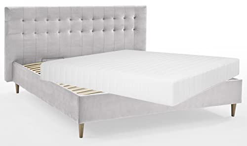Atlantic Home Collection Bettrahmen Veronika 180 x 200 mit 7-Zonen TFK-Matratze, Bettkasten und Lattenrost, Hellgrau