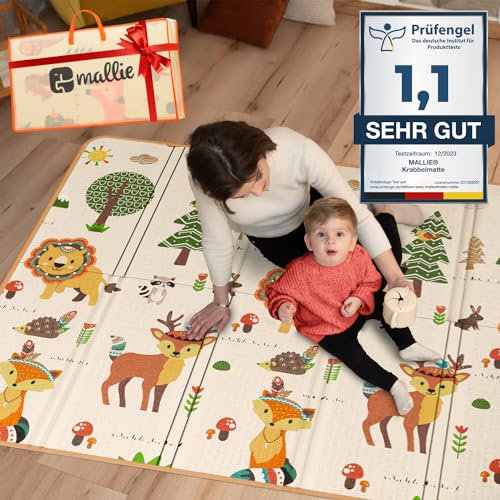 Mallie® Alfombra Bebe Acolchada Plegable 180 x 150 CM XXL [Capa Antirayaduras] | Tapete Bebe, Colchoneta Bebe Suelo, Alfombra Infantil para Juegos Bebe, Suelo Bebes Acolchado, Manta Juegos Bebe