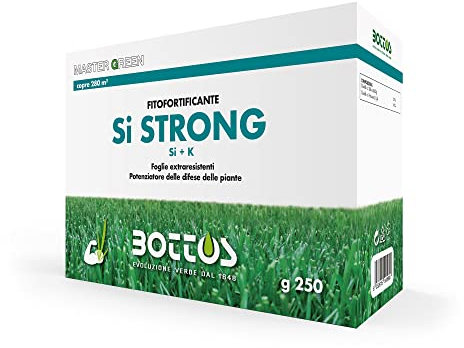 Bottos Si STRONG, Fitofortificante per foglie extraresistenti del tappeto erboso, concime fertilizzante liquido con Silicio e Potassio potenziatore delle difese delle piante (250gr)