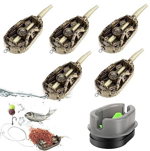 ZeYou Method Feeder, 6-Piece Fishing Inline Feeder Set, Flat, Green, Plastic, 20g, 30g, 40g, 50g, 60g, Carp & Bass Fishing, Salt & Freshwater