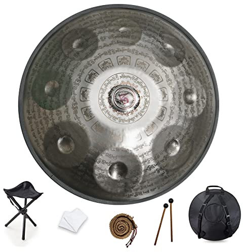 2023 New Mandala 432hz Handpan Steel Drum 9 Notes 22 Inch, D-Minor Percussion instrument Handmade Healing Musical Instrument Gift, with Soft Handpan Bag, Handpan Stand (Silber)