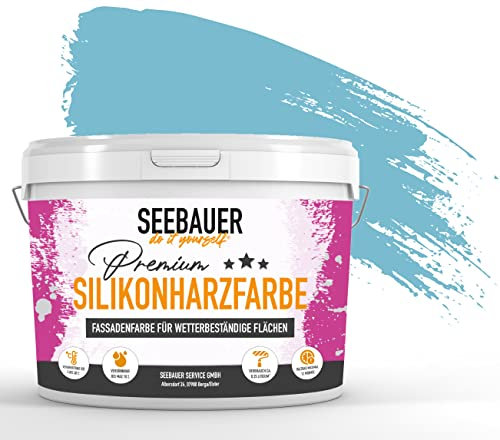 SEEBAUER diy Silikonharz-Fassadenfarbe Blau 300ML für Außen (No. 819 Arctic Blue) Selbstreinigende Fassadenfarbe mit Lotuseffekt - Geeignet für Putz, Mauerwerk und Beton