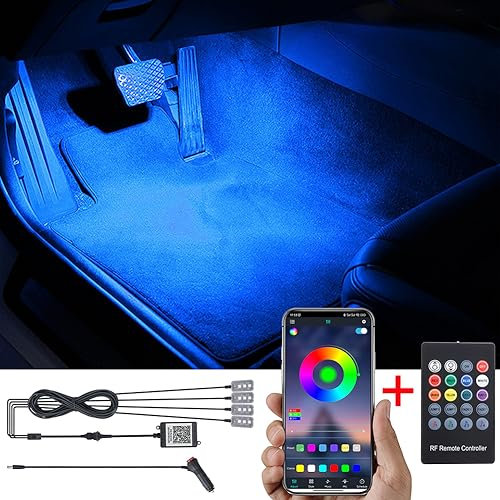 TABEN Kit de iluminación Ambiental de pie automóvil RGB Control App + Remoto RF 16,7 Millones Colores de música Activa Sincronizada Encendedor Luz de Ambiente del Pozo del pie Interior del automóvil