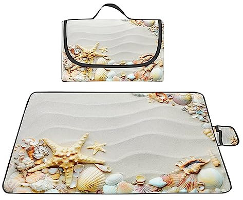 Yoonqun Picknickdecke 200x150cm,Wasserdicht Strandunterlage,Ozean Muscheln Stranddecke XXL Weiche Campingdecke mit Tragegriff Strandmatte für Park,Garten,Strand,Waschbar