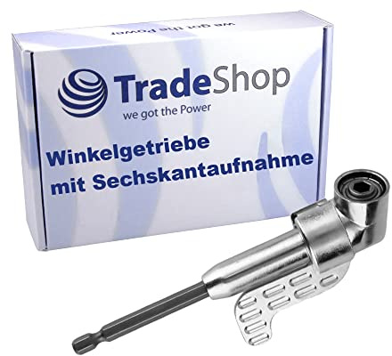 Trade-Shop Winkelgetriebe Winkelaufsatz Bit Winkelschrauber-Vorsatz (lang) 105 Grad Sechskant 6,35mm HEX 1/4 Schaft für viele Akkuschrauber