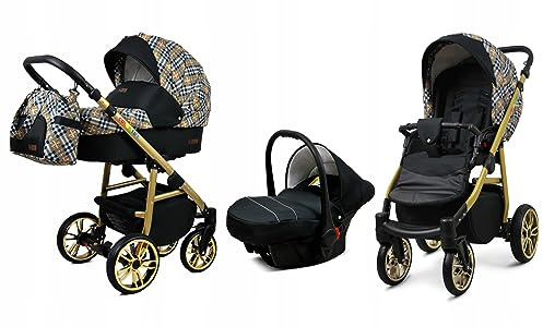 BabyLux® Carrito de Bebé Sistema de Viaje Set 3 en 1 - Color Lux - incl. Capazo, Silla de Paseo, Silla Coche - Cochecito - con Bolso cambiador, Cubierta para la lluvia, Mosquitera etc.