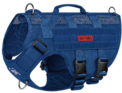 OneTigris Anti Zug Hundegeschirr Kleine Hunde, AIRE MESH Taktisches Geschirr mit 2 Griff & 3 D-Ringen, No Pull Hundegeschirr Mittelgroße Hunde, Atmungsaktiv Verstellbar Brustgeschirr, Blau XS