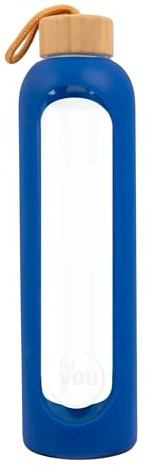 for you Nachhaltige Trinkflasche blue moon | 1000ml aus Glas mit Silikonhülle & spülmaschinenfest | 1Liter Auslaufsichere Wasserflasche mit Bambusdeckel | geeignet von -20°C – 150°C
