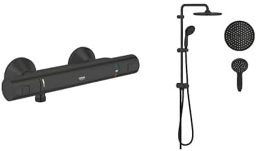 GROHE Vitalio Start System 250 Flex - Duschsystem & Precision Start - Thermostat-Brausebatterie (wassersparend, Sicherheitssperre bei 38°C, mit Rückflussverhinderer), matt schwarz, 345942430
