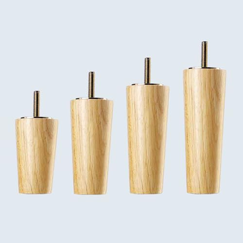 4 Stück Möbelfüße Holz Tischfüße Holz Sofafüsse Möbelfüße Eiche,Massivholz-Möbelbeine, für Tisch Sofa Bett Schrank Couch Sofabeine Ersatz für Couch (12cm,M6)