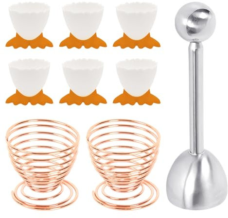 DHSBGWSX Lot de 6 coquetiers, 2 plateaux à œufs, 1 ouvre-œuf, coquetiers en plastique de dessin animé pour enfants, plateaux à œufs en acier inoxydable, ensembles de coquetiers, nouveaux coquetiers