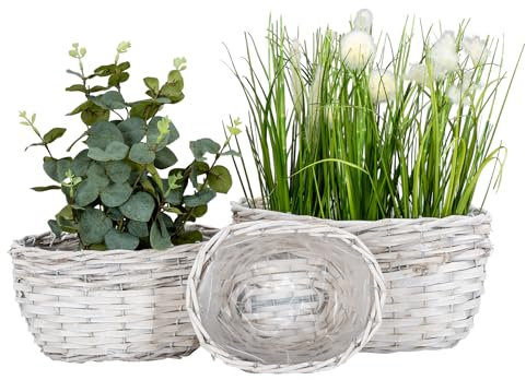 levandeo Uppsättning av 3 planteringskärl, vide, B 21–31 cm, vit trädgård, växtkorg, shabby chic, vintage, blomkruka, blomkruka, blomkorg, bohodekoration