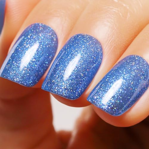 Ozzeal UV Nagellack Glitzer, Hell Blau Irisierend Gel Nail Polish Frühling Sommer Regenbogen Soak Off UV LED 15ML