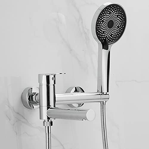 Badewannenarmatur Badewanne Wasserhahn Messing Wandmontage Einhand Wannenbatterie Badewannen Armatur Mit 3 Funktionen Handbrause Badewanne Mischbatterie Duscharmatur, Chrom