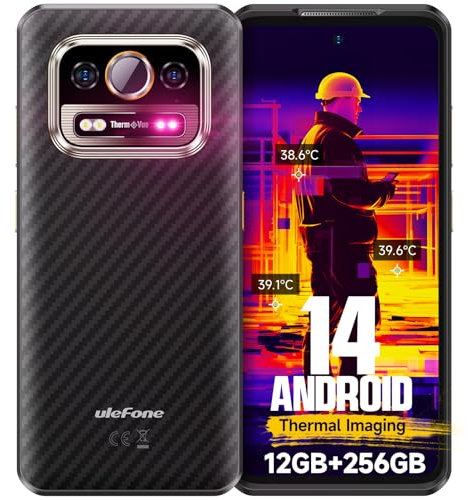 Ulefone Armor 25T Rugged Smartphone 2024, Thermal Imaging Camera Android 14 256GB+12GB/2TB 64MP Night Vision, 6.78 120Hz FHD+ 6500mAh 33W IP68/69K Waterproof Phone Dual SIM WiFi 6/NFC, UK Version