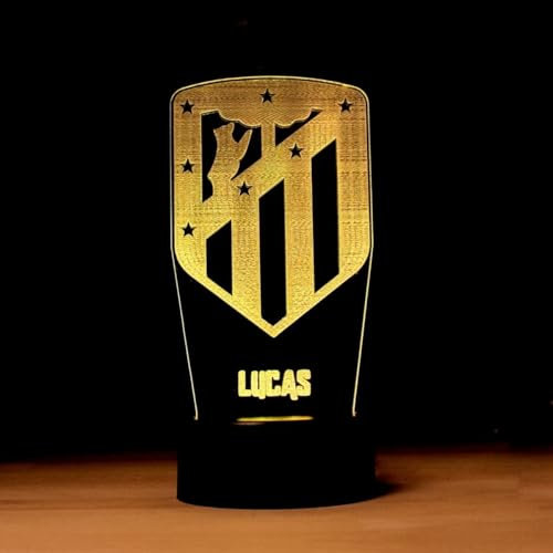 DEREGALOOS Lámpara LED Personalizada Atlético. Escudo personalizado Atlético con luz. Regalos Originales fútbol. Regalos para Aficionados del Futbol.