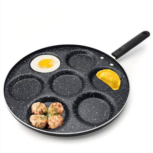 AstraLoom 7-Hole Mini Pancake Pan, 30cm Diameter Non-Stick Pan, Pancake/Frying Eggs/Omelette/Hamburger/Dumplings Multi-Function Mold Cookware, Suitable for Gas/Coal Gas/Electric Ceramic Stoves