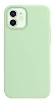 Custodia in silicone liquido compatibile con iPhone 12 Mini (5,4), cover in silicone di alta qualità, struttura a 3 strati con rivestimento interno in microfibra nera (Nero) (Verde mela)