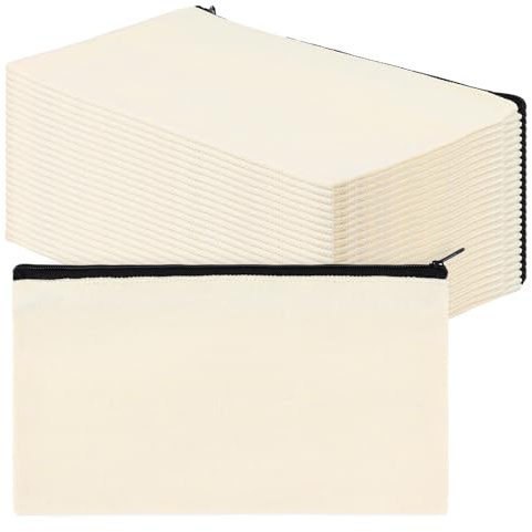 JIEHIN 50 Stück Stoffbeutel zum Bemalen Klein 12x21cm, Federmäppchen mit Reißverschluss zum Bemalen, Stofftasche Blanko Klein Stoff Mäppchen für Schule Reisen