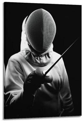 qiyan Schwarz-Weiß-Kunstposter mit coolem Fechter-Poster, dekoratives Gemälde, Leinwand, Wandposter und Kunstdruck, modernes Familienschlafzimmer, Dekorposter, 20 x 30 cm