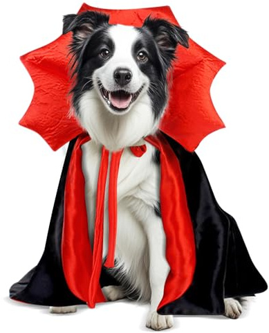 Halloween-kostymer för medelstora hundar, amerikansk bulldog border collie vampyrcape M röd svart (Vampyr, Large)