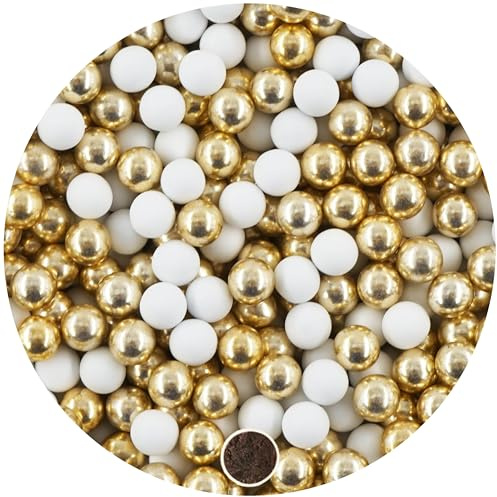 EinsSein 1kg Schokokugeln Mix mini weiss-gold metallic 1 cm | Gastgeschenke Hochzeit, Taufe, Kommunion, Konfirmation perfekt für Reagenzgläser | Alternative für Schokolinsen, Hochzeitsmandeln,