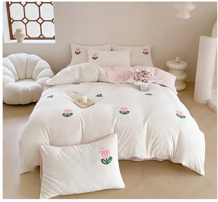 Conjunto Roupa de Cama, Juego De Sábanas De 4 Piezas, Juego De Cama Bordado, Funda Nórdica Cálida para Invierno, Juego De Cama para El Hogar Juego de Ropa de Cama(White,1.8m)
