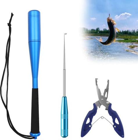 3 Sets Fishing Fischtöter 24.5cm Aluminium Fisch Totschläger Fischbetäuber Mit Angelzange Fishing Hakenlöser Fisch Betäuber Angelzubehör Für Anfänger Outdoor Karpfen Forellenangeln (Blau)