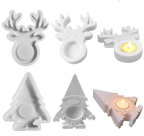 Rentier Silikonformen Gießformen Kerzenhalter, Weihnachten Silikonform, Silikon Giessformen Wichtel, Weihnachtsdeko Silikon Gießform, DIY Silicone Mold für Kerzen Seife Basteln (Rentier+Wichtel)