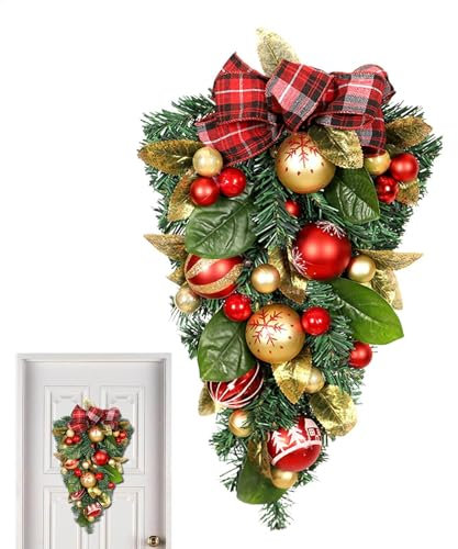 kopfüber hängende Ornamente, Weihnachten Teardrop Swag, Weihnachtsgirlande Teardrop Treppengirlanden, Haustür Wanddekorationen Merry Tree, Künstlicher Kiefernbaum Weihnachtskranz