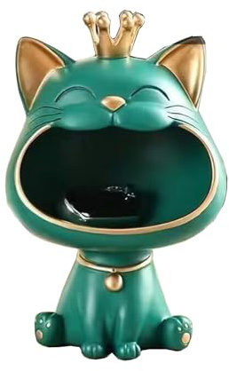 MiniGlypture Katze Statue, Glückskatze Storage Sculpture, Startseite Wohnzimmer für den Eingang Lachende Katze Schlüssel Aufbewahrungsbox, Deko Kleinigkeiten Storage Box (Grün)