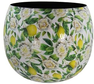 Royal Family - Übertopf aus Metall mit weißem Blumendekor und Zitronen