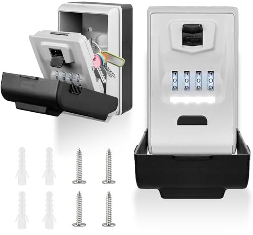 iPalamila Schlüsseltresor mit Zahlencode, Groß 4 Stellig Schlüsselsafe mit Code Beleuchteten, Wasserdicht Rostfrei Schlüsseltresor Außen, für Zuhause, Büro, Schule, Garage und Mehr (Schwarz)